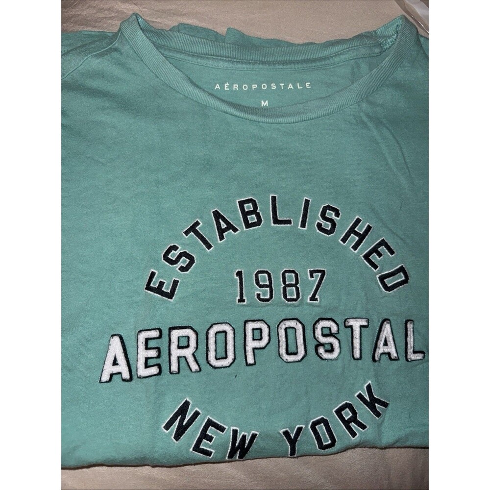Aeropostale Mens T-Shirt Aqua Medium NYC-1987" Short Sleeve Size L